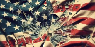 Broken Glass on U.S. Flag