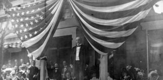 William McKinley campaigning from his front porch in 1896