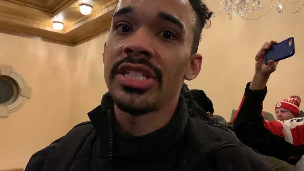 Activist John Earle Sullivan reacts to the shooting of Ashli Babbitt that he filmed outside the Speaker's Lobby at the U.S. Capitol on Jan. 6, 2021. (Sam Montoya/Special to The Epoch Times)