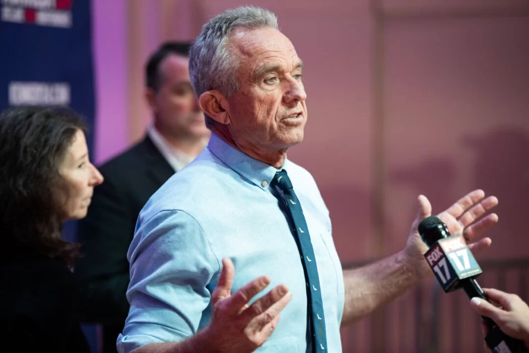 Robert F. Kennedy Jr. holds a voter rally in Grand Rapids, Mich., on Feb. 10, 2024.