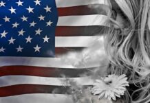 Women with American Flag and Flower