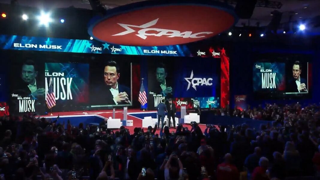 NewsMax Host Rob Schmitt interviews Elon Musk at CPAC 2025