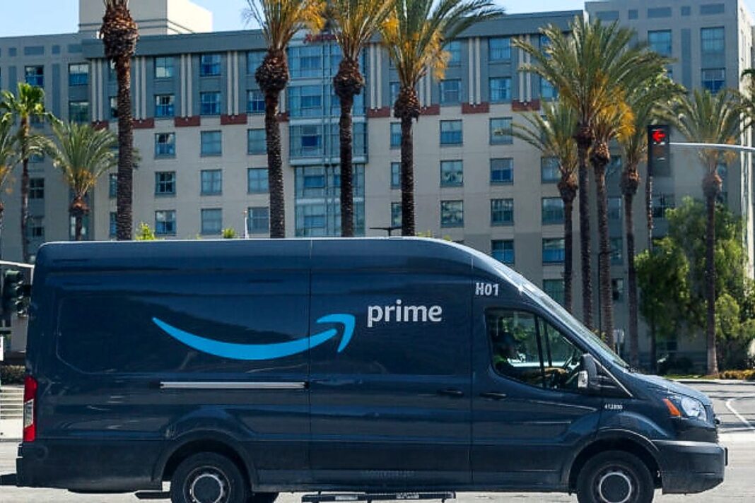 An Amazon delivery van in Irvine, California