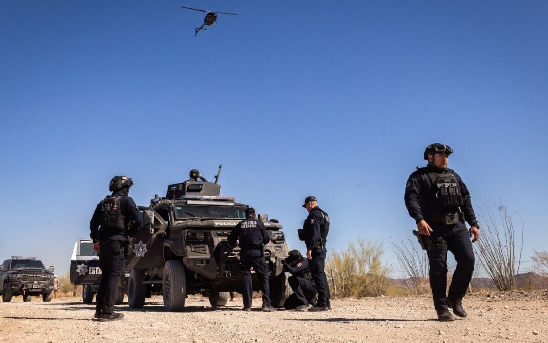 Police officers conduct an operation in the deserts of Sonora, Mexico, on April 15, 2025.
