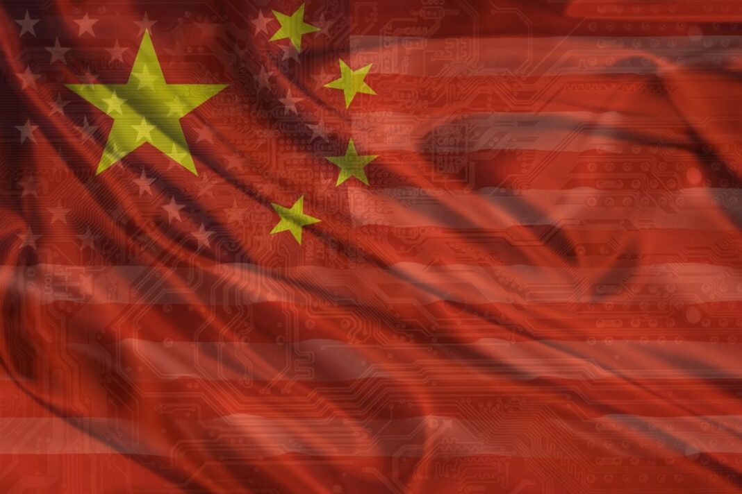 Chinese and American Flag with computer board montage
