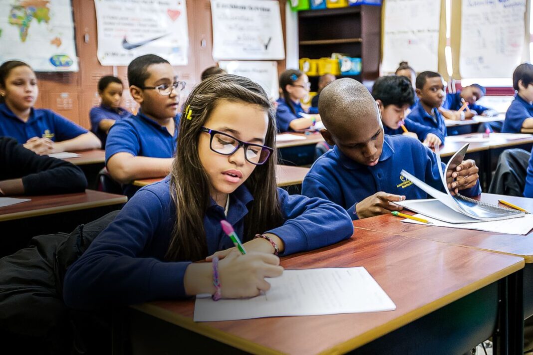 Fifth grade students work during homeroom period at Achievement First Bushwick Charter School in NYC