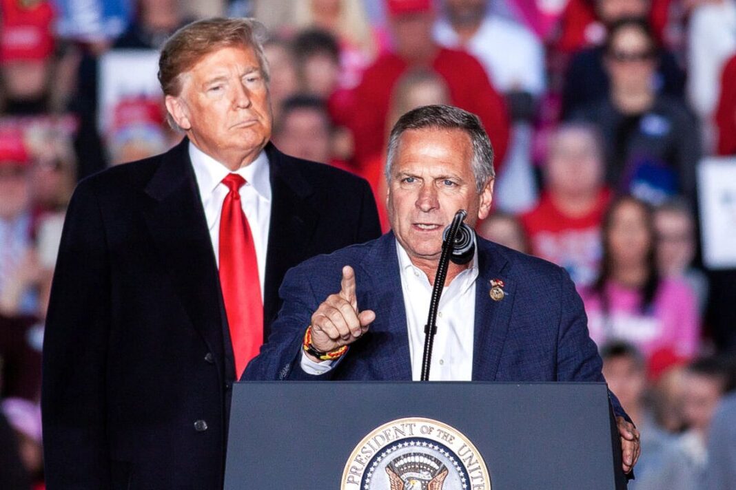 Rep. Michael Bost speaks at President Trump's MAGA rally in Murphysboro, Ill., on Oct. 27, 2018.