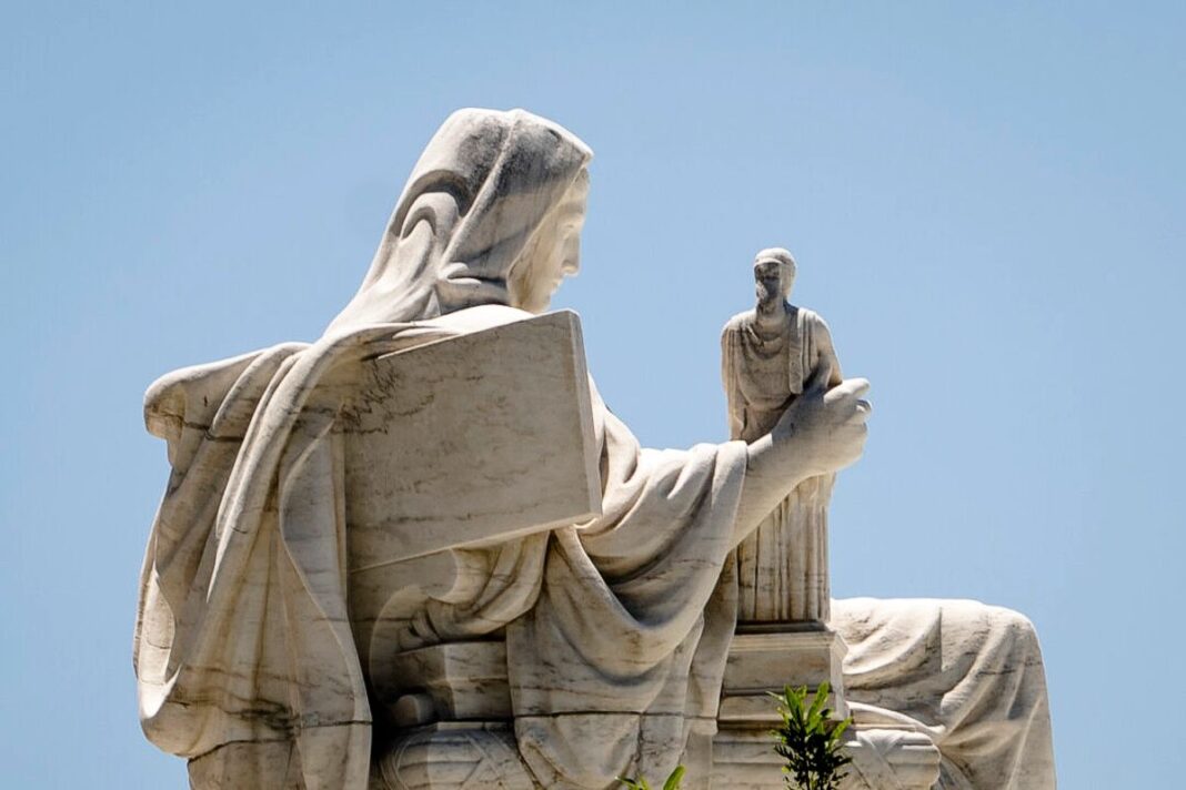 The Contemplation of Justice statue at the U.S. Supreme Court building in Washington on May 19, 2025.