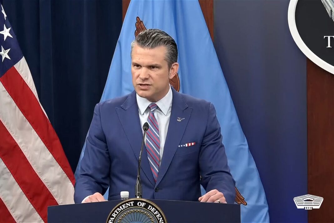 Pete Hegseth during Pentagon briefing on success of U.S. strikes in Iran.