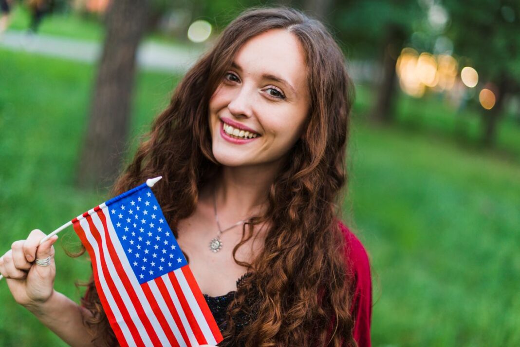 Young Women with an American Flag