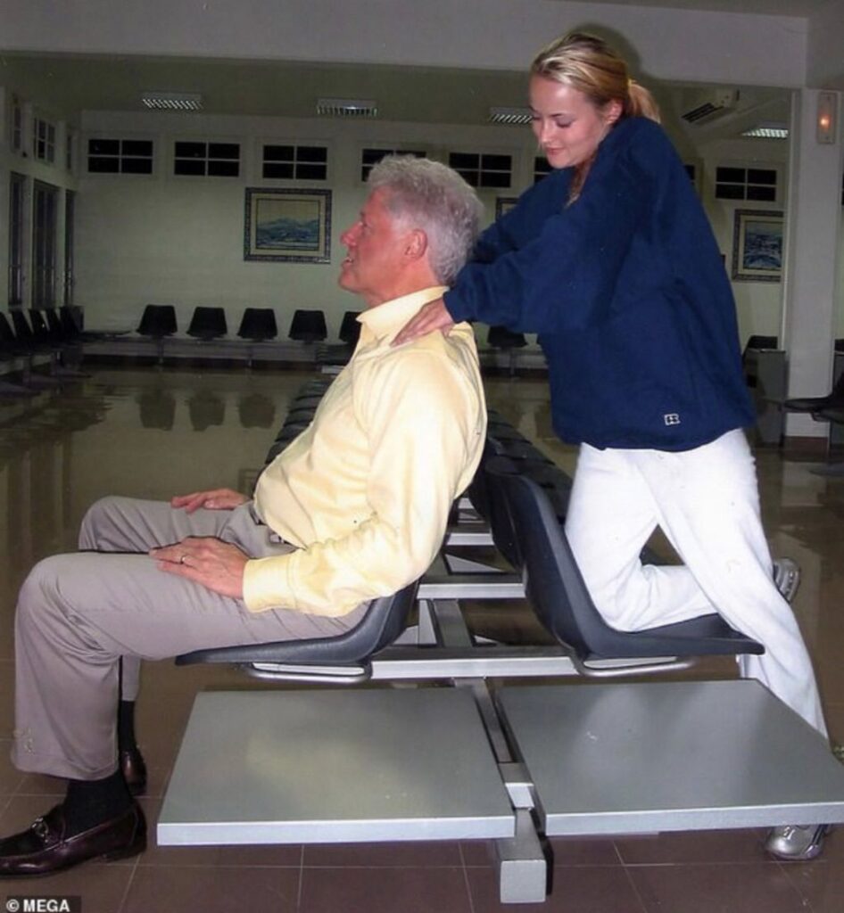 Image of Bill Clinton getting a massage from Jeffrey Epstein victim Chauntae Davis.
