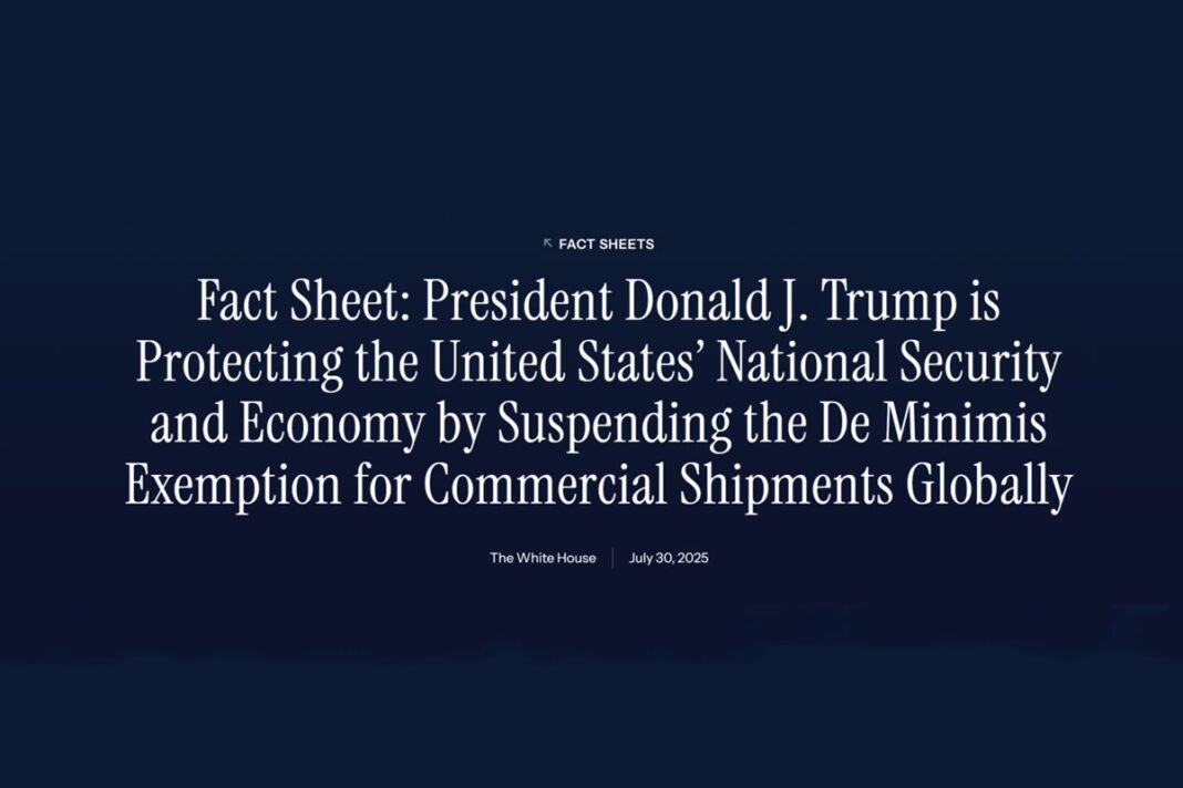 Fact Sheet: President Donald J. Trump is Protecting the United States’ National Security and Economy by Suspending the De Minimis Exemption for Commercial Shipments Globally