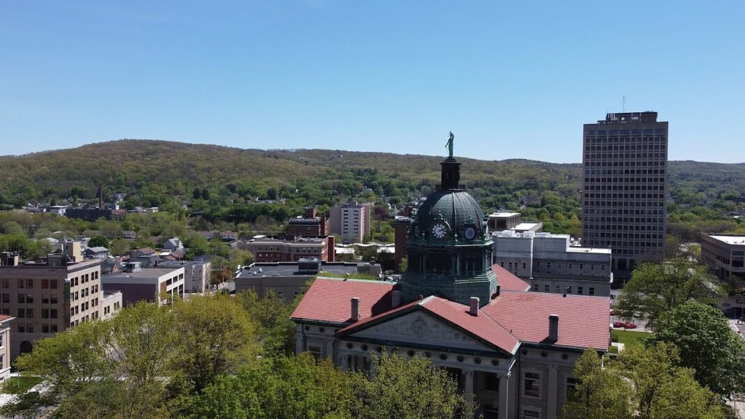 Downtown Binghamton - Relaxing Small Town Drone Cut (4k)