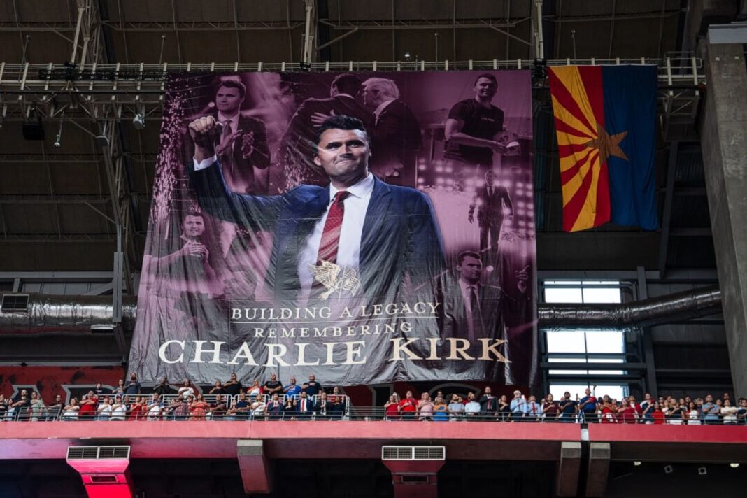 emembering Charlie Kirk Memorial event at the State Farm Stadium in Glendale, Ariz., on Sept. 21, 2025.