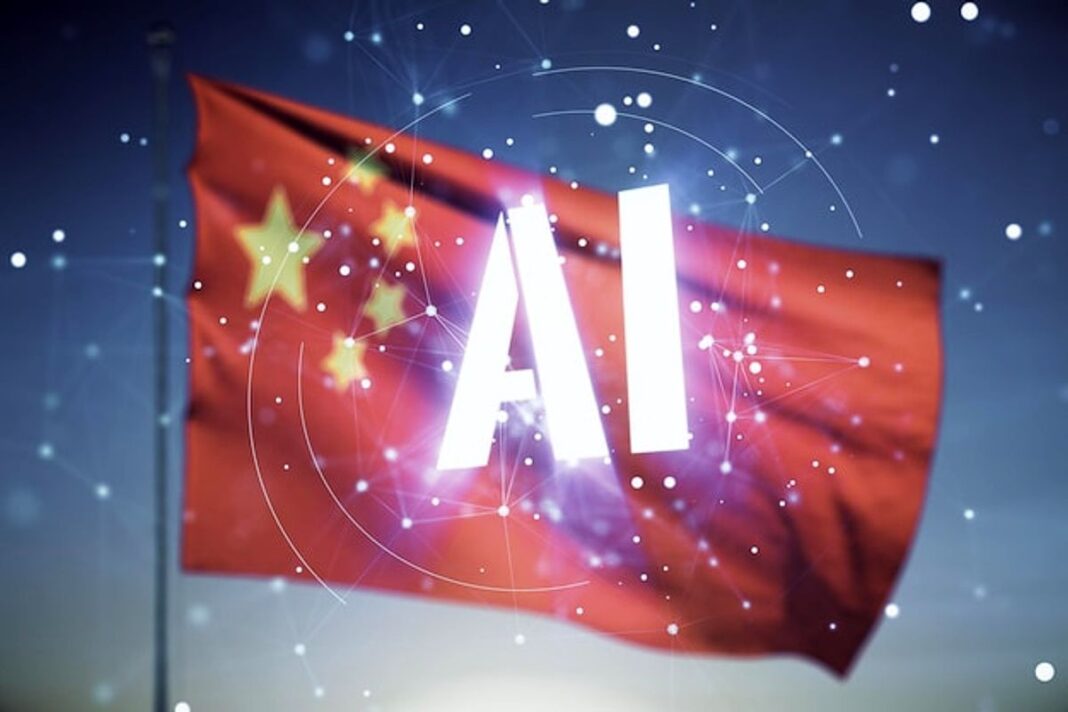 Artificial intelligence icon on flag of China