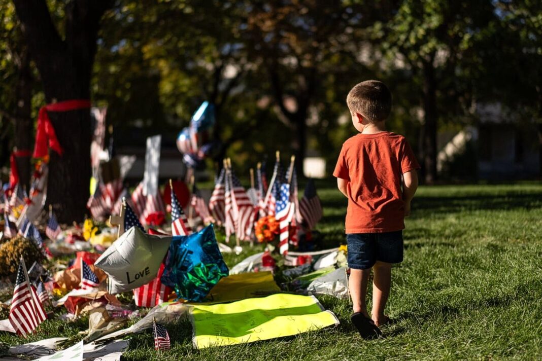 People mourn Charlie Kirk at Utah Valley University in Orem, Utah, on Sept. 16, 2025.