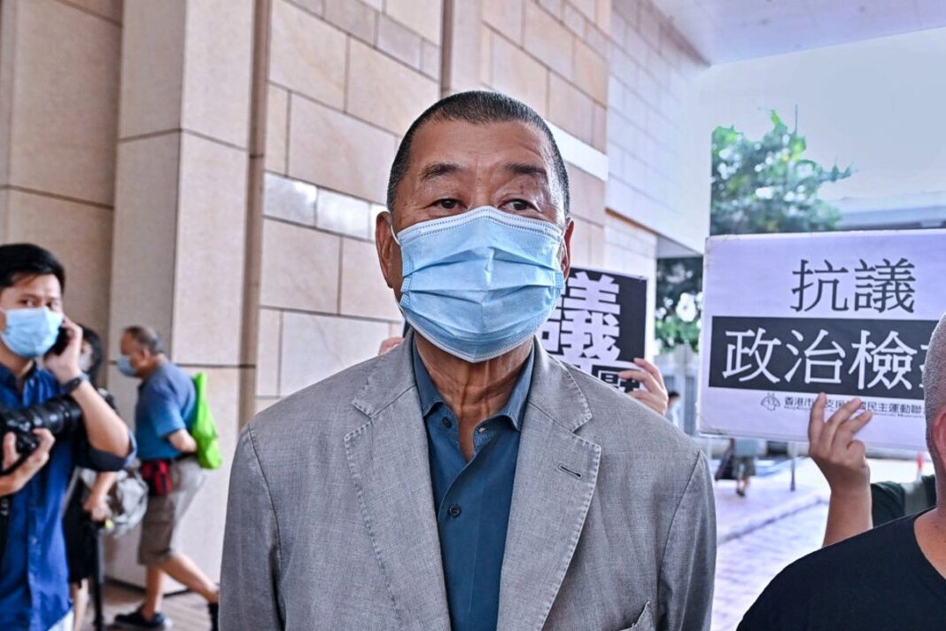 Jimmy Lai outside West Kowloon Magistrates' Court in Hong Kong, on Sept. 18, 2020