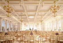 Trump Admin Asks Supreme Court to Let It Keep Building White House Ballroom A rendering shows the interior of the new White House ballroom facing south.