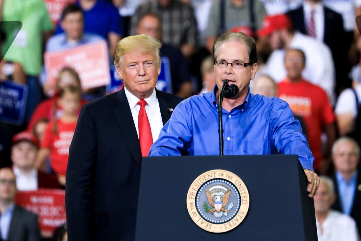 Mike Braun speaks at Trump’s MAG rally in Evansville, Ind., on Aug. 30, 2018.