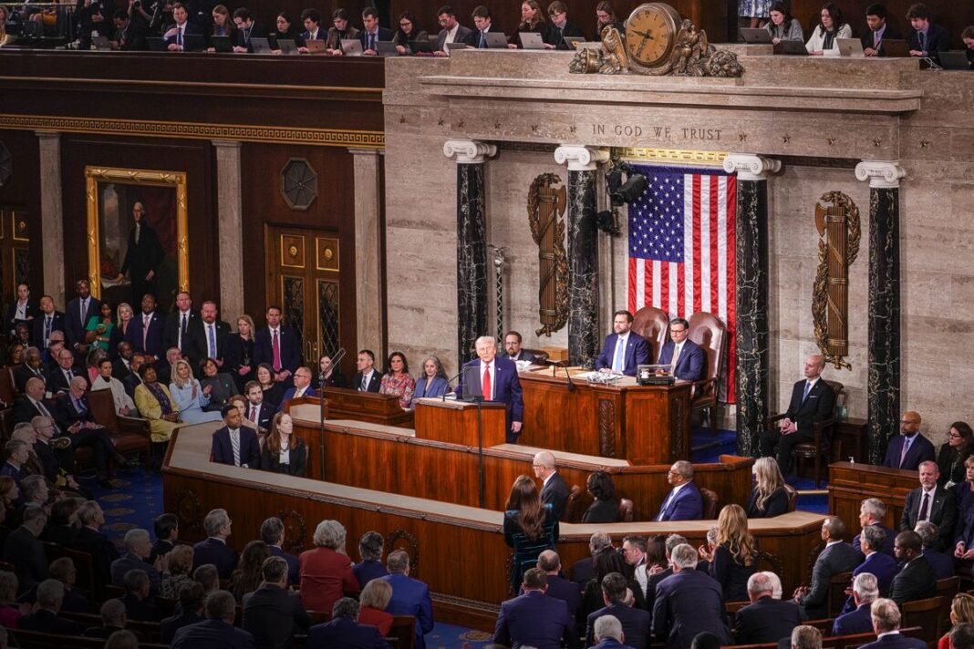 President Donald Trump speaks at the State of the Union 2026.