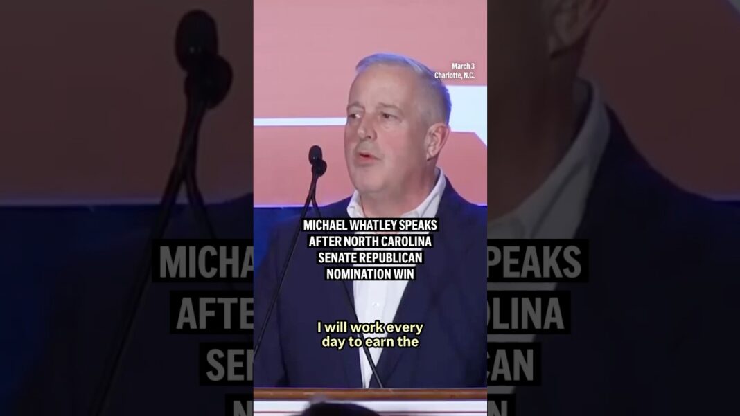 Michael Whatley speaks after North Carolina Senate Republican nomination win