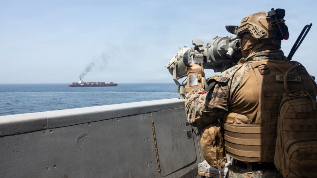 U.S. forces patrol the Arabian Sea near the Strait of Hormuz, on April 20, 2026