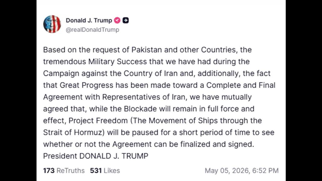 Trump Pauses US Operation to Guide Ships Through Strait of Hormuz