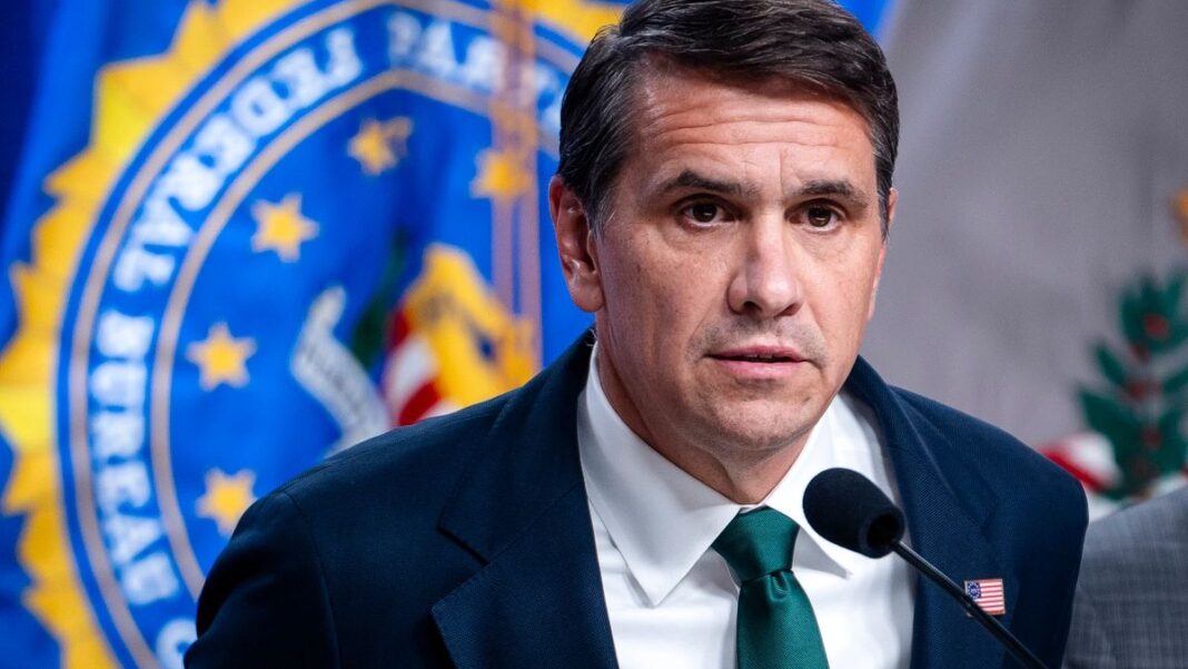 Acting Attorney General Todd Blanche speaks during a press conference in Washington on April 27, 2026.