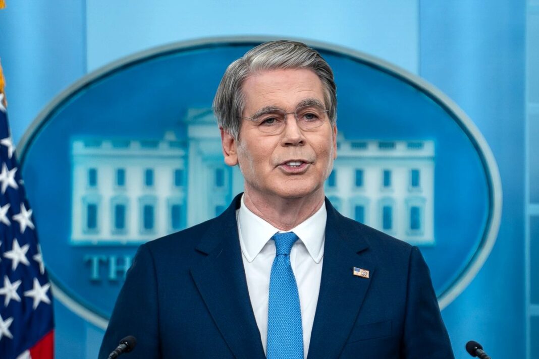 Treasury Secretary Scott Bessent speaks during a press briefing at the White House on May 28, 2026.