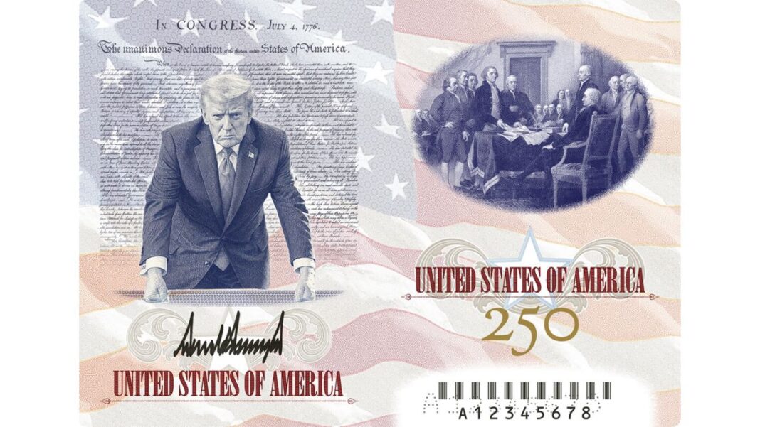 The new U.S. passport design shared by President Donald Trump on his Truth Social on June 26, 2026.
