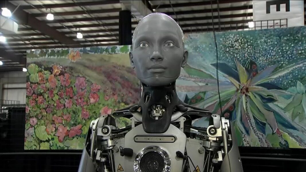 Talking humanoid robot 'Ameca' makes appearance at San Mateo County Fair